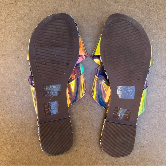 Chase and Chloe Holographic Snake Embossed Clear Strap Irma Slides Sandals - Picture 6 of 7